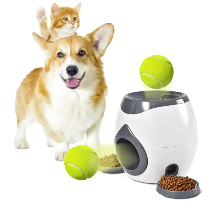 Interactive Dog Tennis Ball Launcher & Treat Dispenser - Automatic Training Toy for Medium Breeds, No Batteries Required