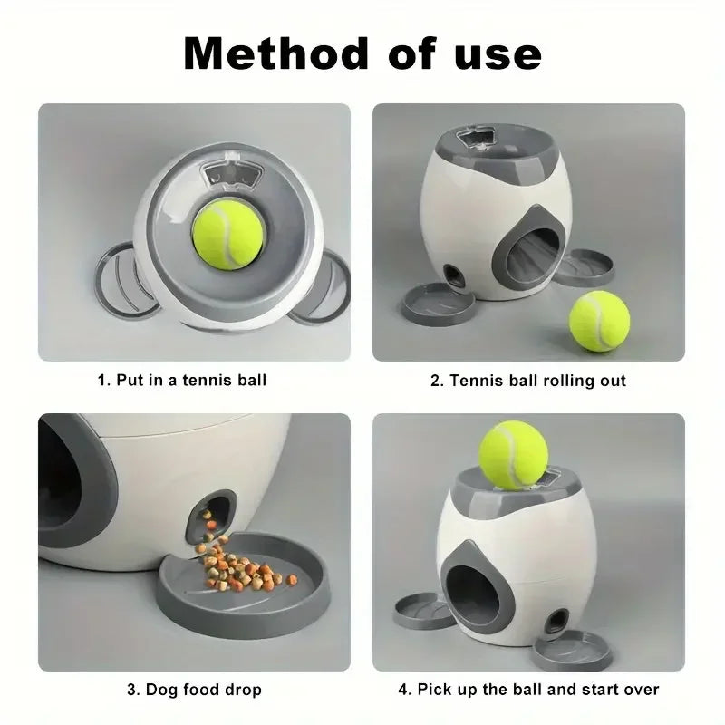 Interactive Dog Tennis Ball Launcher & Treat Dispenser - Automatic Training Toy for Medium Breeds, No Batteries Required