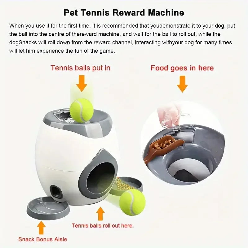 Interactive Dog Tennis Ball Launcher & Treat Dispenser - Automatic Training Toy for Medium Breeds, No Batteries Required