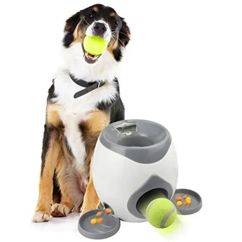 Interactive Dog Tennis Ball Launcher & Treat Dispenser - Automatic Training Toy for Medium Breeds, No Batteries Required