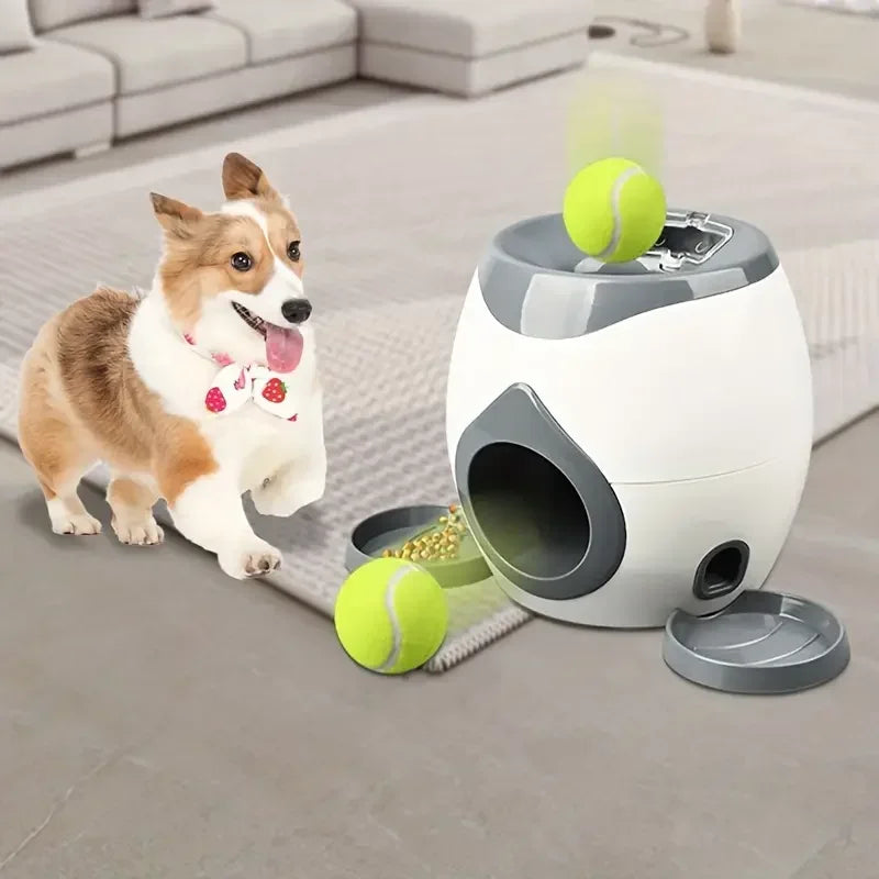 Interactive Dog Tennis Ball Launcher & Treat Dispenser - Automatic Training Toy for Medium Breeds, No Batteries Required