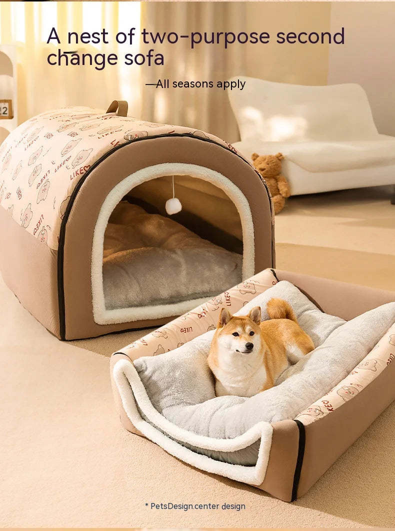 Big Dog Kennel Warm Winter Dog House Mat Detachable Washable Dogs Bed Nest Deep Sleep Tent for Medium Large Dogs House Supplies