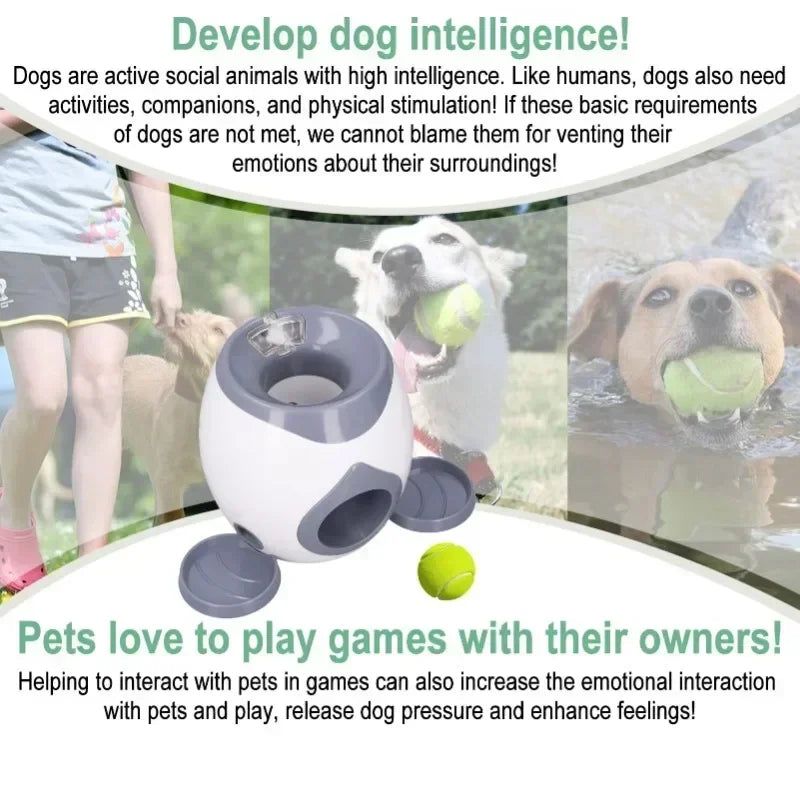 Interactive Dog Tennis Ball Launcher & Treat Dispenser - Automatic Training Toy for Medium Breeds, No Batteries Required