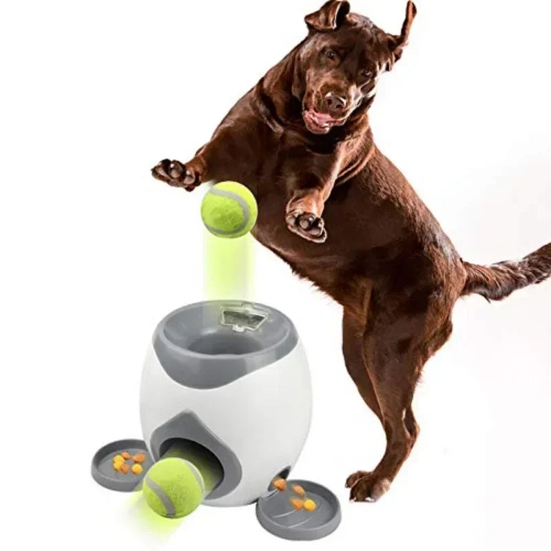 Interactive Dog Tennis Ball Launcher & Treat Dispenser - Automatic Training Toy for Medium Breeds, No Batteries Required