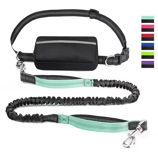 Hands Free Dog Running Leash with Zipper Pouch and Waist Bag, Elastic Bungees Retractable Rope for Dogs for Walking Hiking